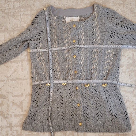 Leifsdottir Silk Wool Gray Cable Knit Sweater with Gold Accents Large - Picture 9 of 9